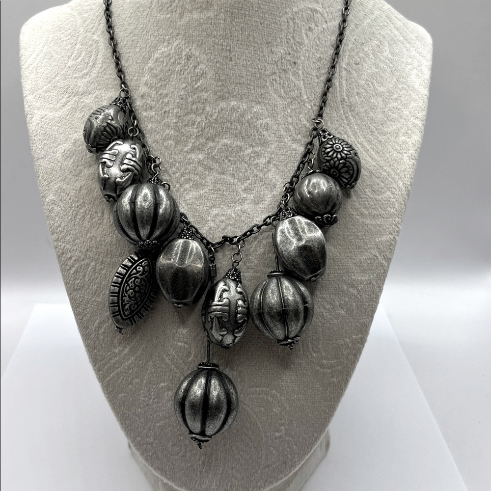 Artistic Silver Charm Necklace Nugget Kumquat Nut Pumpkins Necklace Chunky